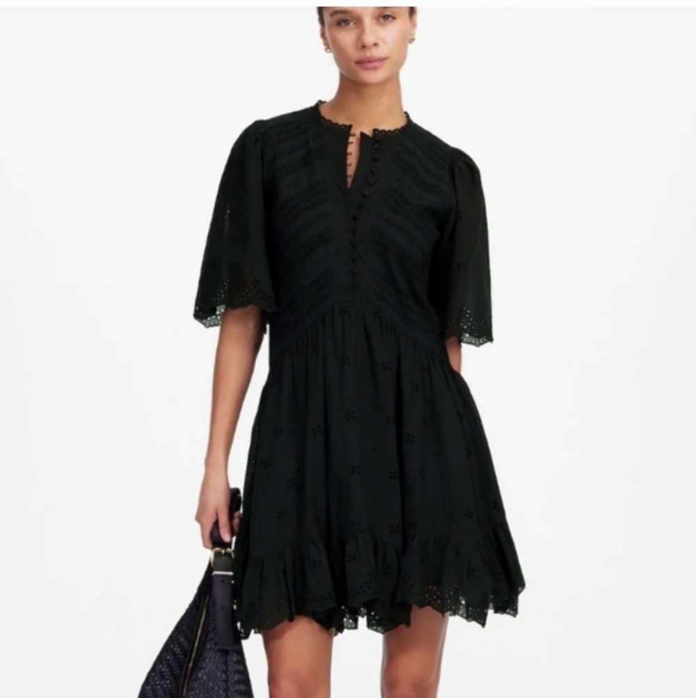 Madewell Madewell Eyelet Flutter Sleeve Mini Dress in Cotton Size 00 NEW! NU556